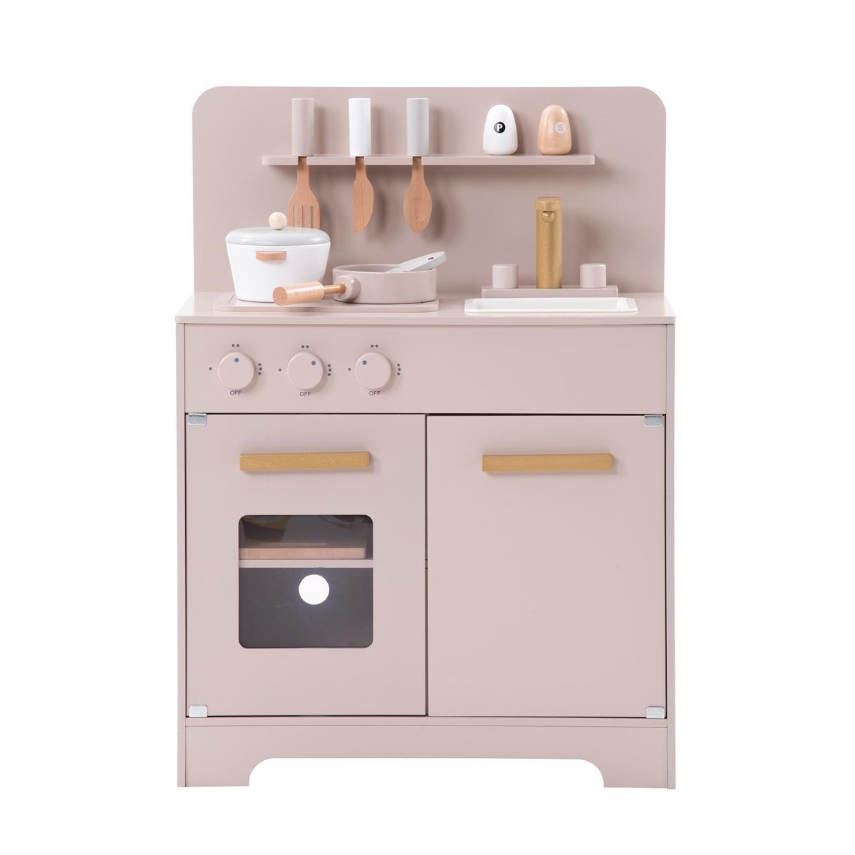 おままごと キッチン 木製 調理器具付き ままごとセット 誕生日 台所 知育玩具 子供用 子供 収納 まねっこ コンロミニキッチン おもちゃキッチン キッズ ベビー  Pink MDF